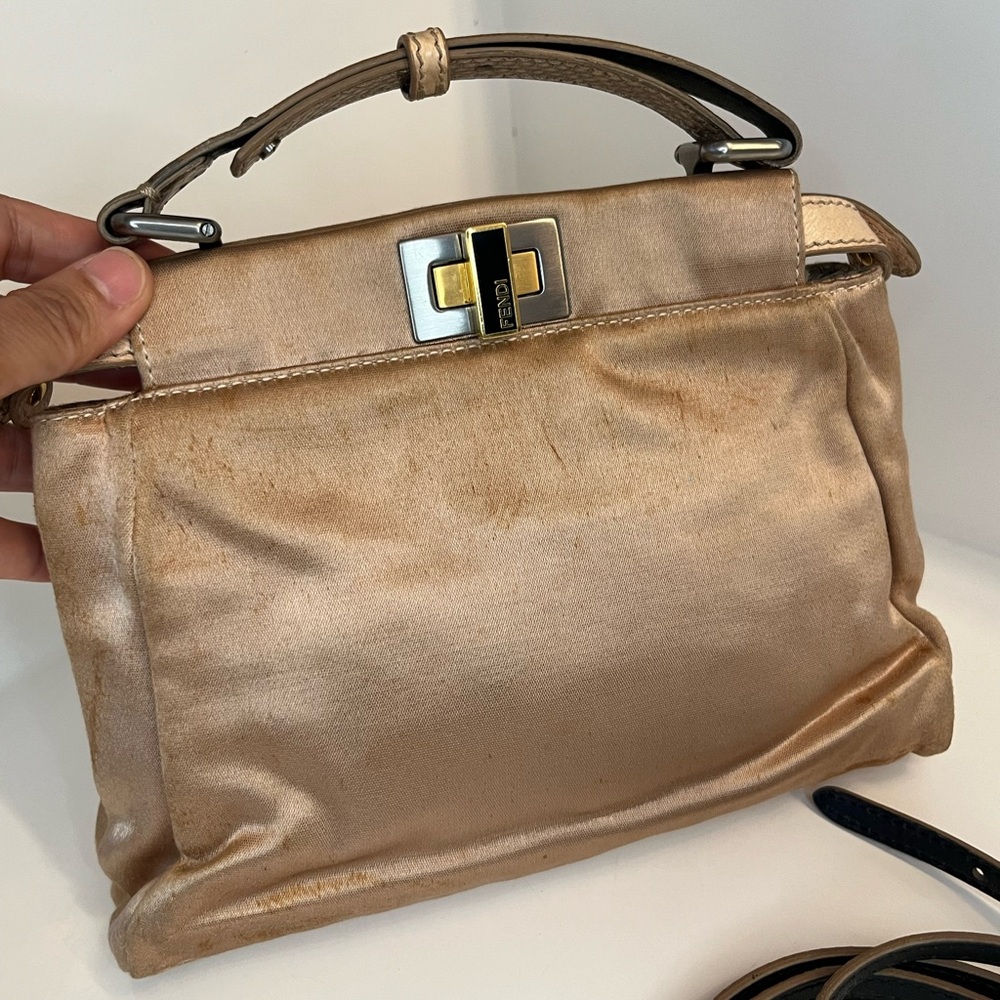 FENDI
Beige Satin And Snakeskin Mini Peekaboo Satchel Bag - Picture 6 of 16